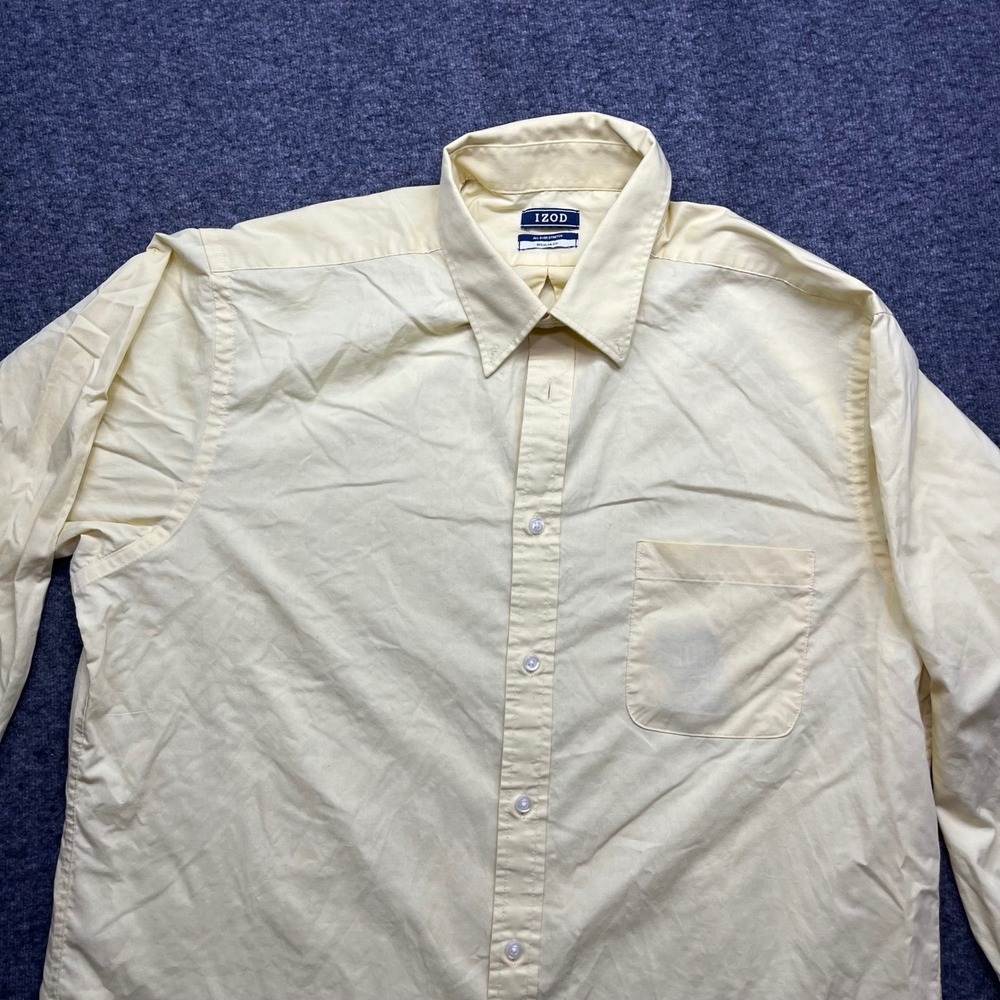 IZOD Dress Shirt Mens Large 16-16.5 32/33 Yellow All-Over Stretch Oeko Tex - Picture 7 of 16